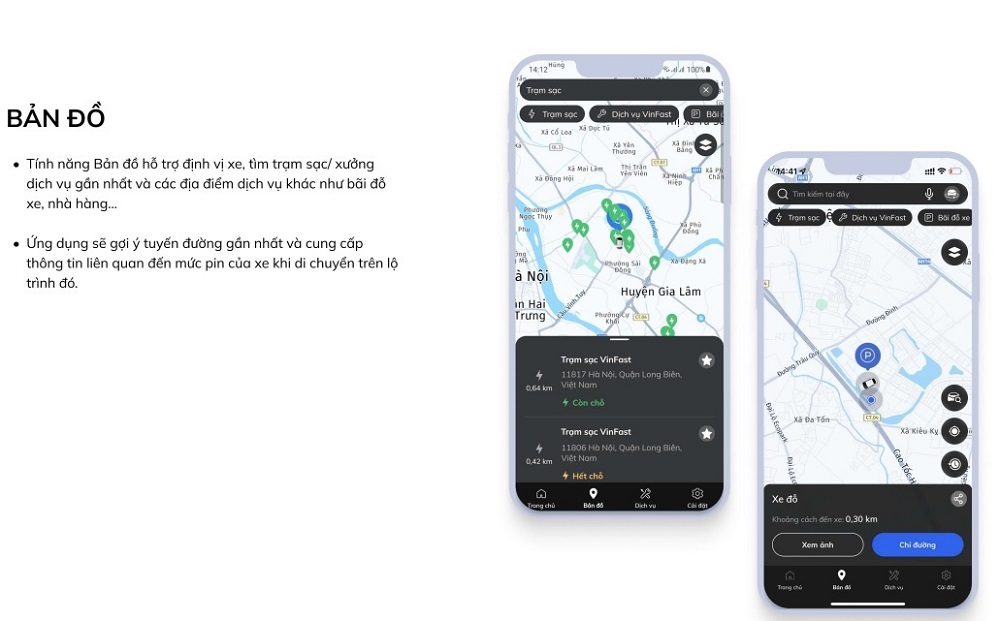 Cập nhật dẫn sử dụng Ứng dụng VinFast cho ô tô điện | Tính năng bản đồ trên xe điện VinFast hỗ trợ người định vị xe, tìm kiếm trạm sạc,... nhanh chóng