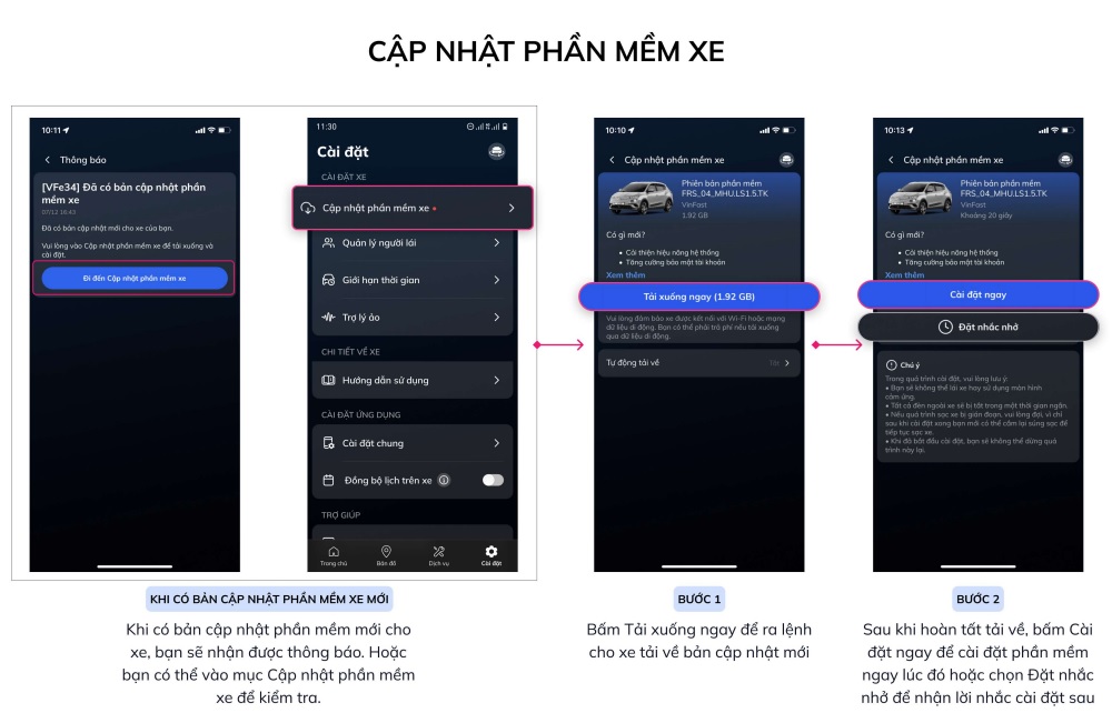 Hướng dẫn sử dụng Ứng dụng VinFast cho ô tô điện | Các bước cập nhật phần mềm xe mới nhất trên ứng dụng ô tô điện VinFast