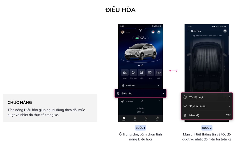 Cập nhật dẫn sử dụng Ứng dụng VinFast cho ô tô điện | Tính năng điều hòa cho phép người dùng theo dõi mức quạt và nhiệt độ thực tế trong xe