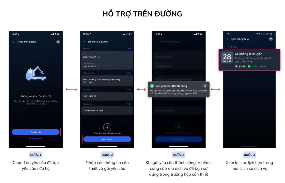 Cập nhật dẫn sử dụng Ứng dụng VinFast cho ô tô điện | Các bước tạo yêu cầu hỗ trợ đề phòng trường hợp xe gặp sự cố