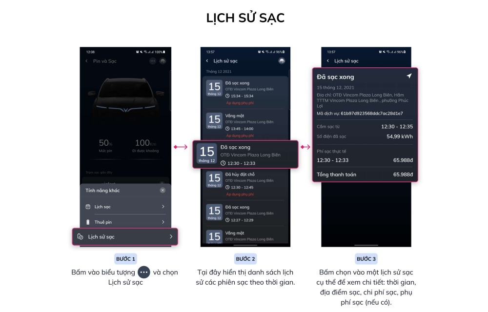 Cập nhật dẫn sử dụng Ứng dụng VinFast cho ô tô điện | Kiểm tra thông tin chi tiết những lần sạc pin trước trên Ứng dụng VinFast