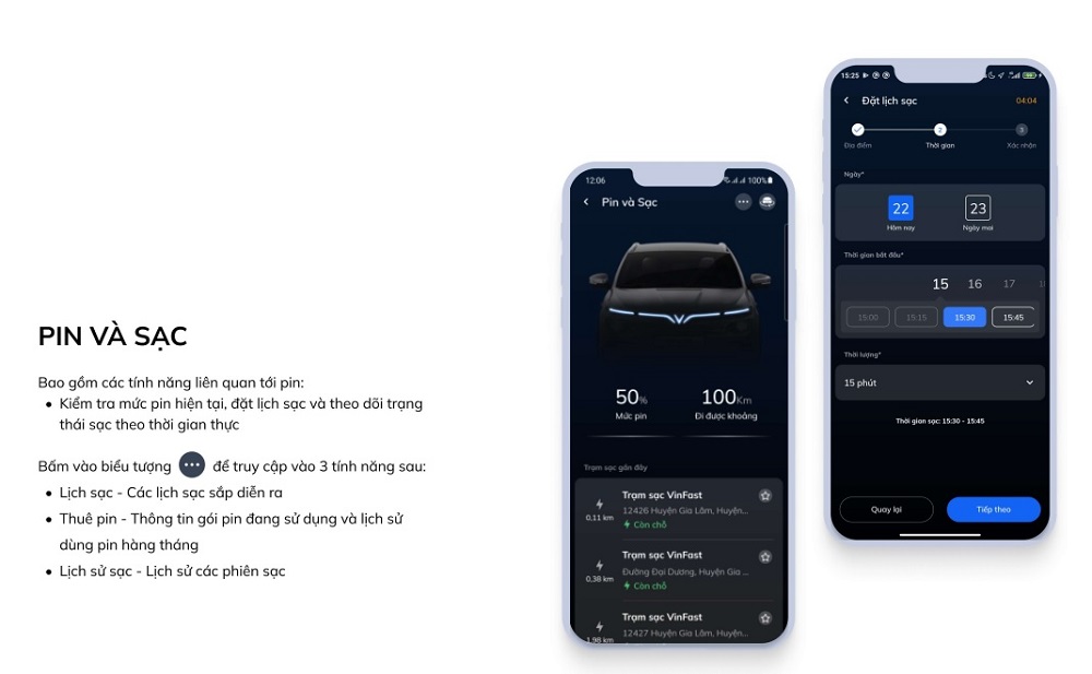 Cập nhật dẫn sử dụng Ứng dụng VinFast cho ô tô điện | Tính năng pin và sạc bao gồm các tính năng liên quan tới pin để người dùng tiện theo dõi