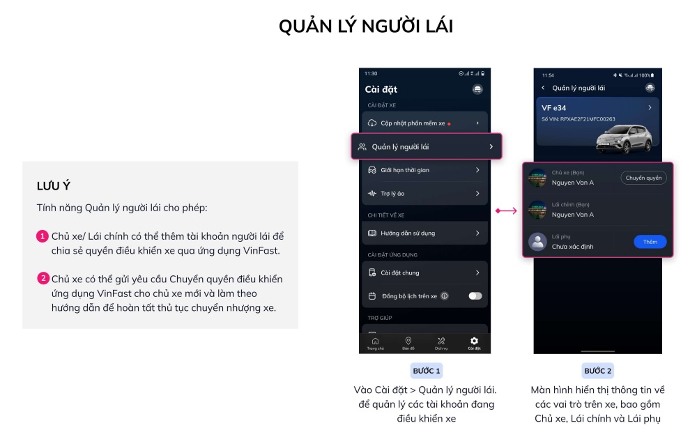 Hướng dẫn sử dụng Ứng dụng VinFast cho ô tô điện | Các bước cài đặt quản lý người lái để chia sẻ quyền điều khiển xe qua Ứng dụng VinFast