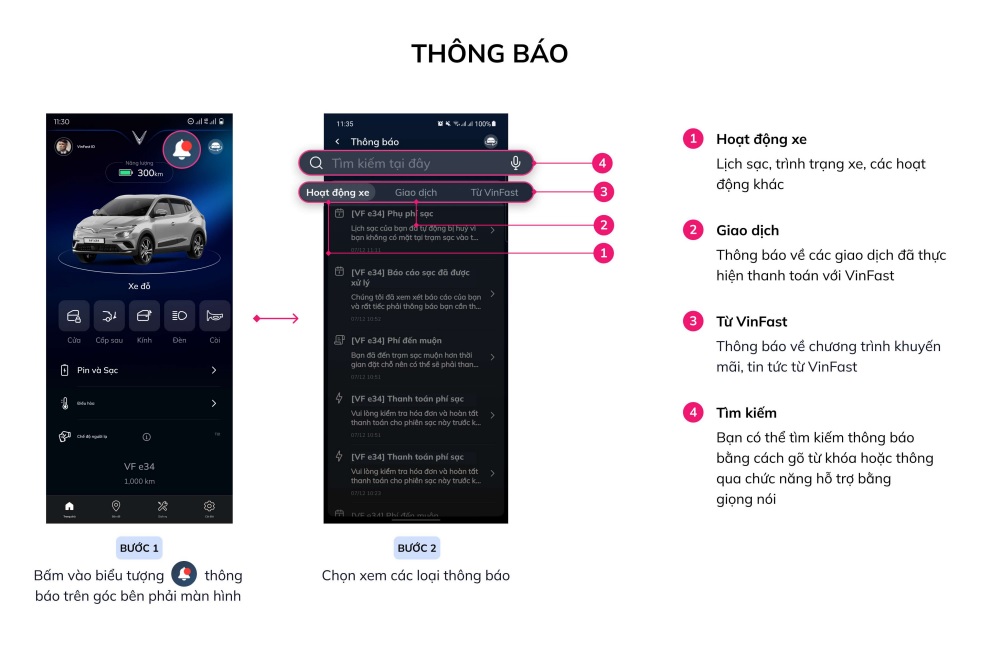 Cập nhật dẫn sử dụng Ứng dụng VinFast cho ô tô điện | 2 bước xem thông báo trên Ứng dụng VinFast ô tô điện