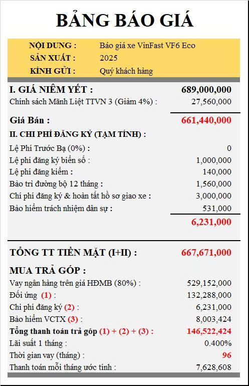 Mua xe VinFast VF6 trả góp