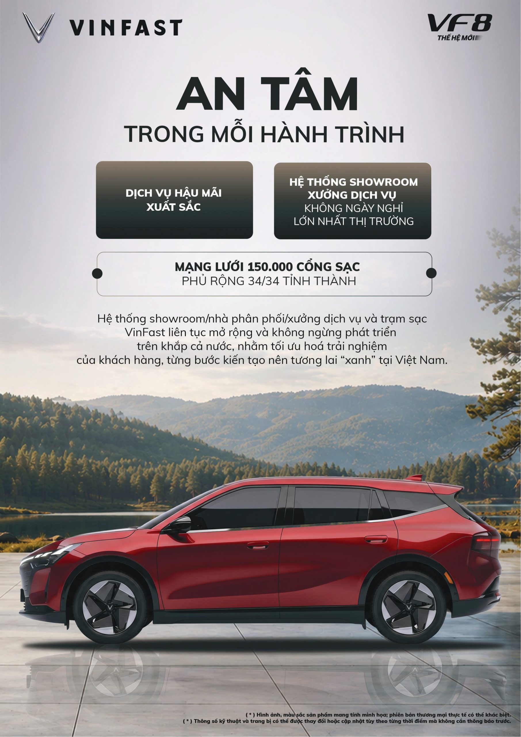 Thông Số Kỹ Thuật VF 8 Thế Hệ Mới 9 VinFast VF 8 được hỗ trợ bởi hệ thống hậu mãi và mạng lưới trạm sạc rộng khắp trên toàn quốc.