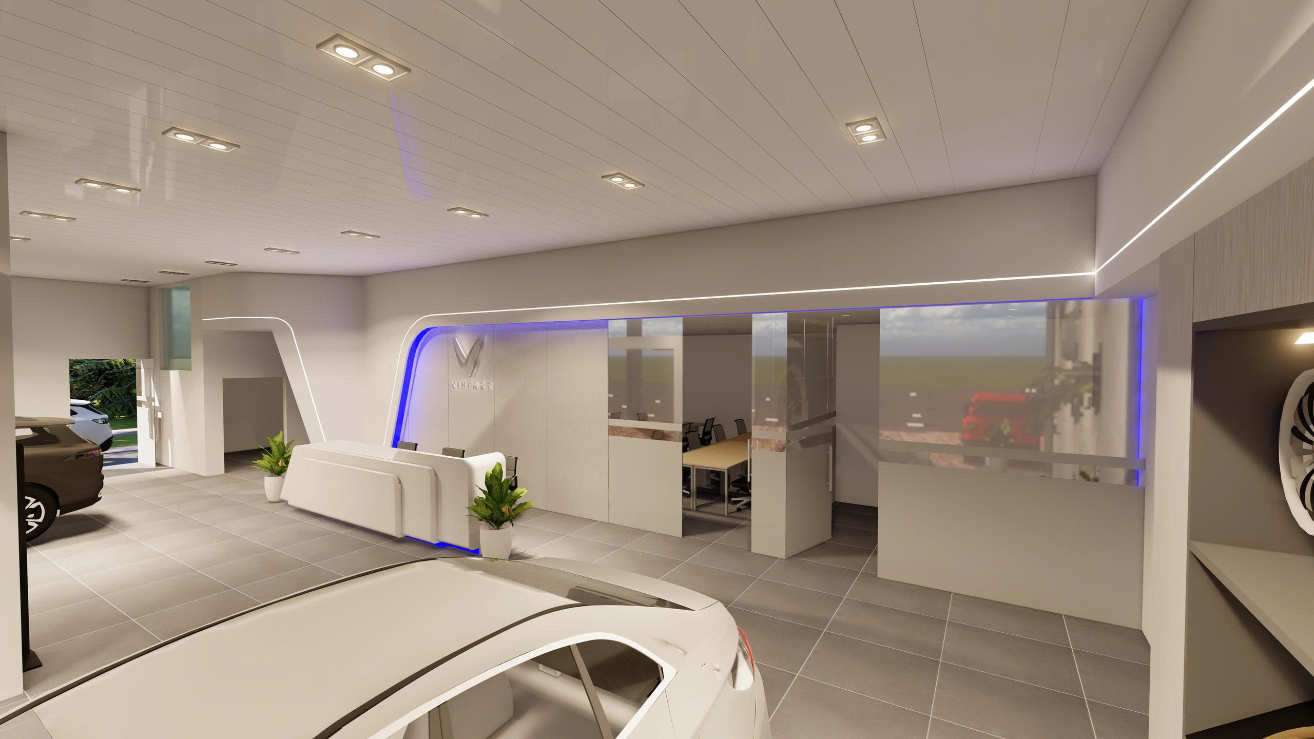 Vinfast Phạm Văn Đồng | Bàn lễ tân tại showroom VinFast Phạm Văn Đồng